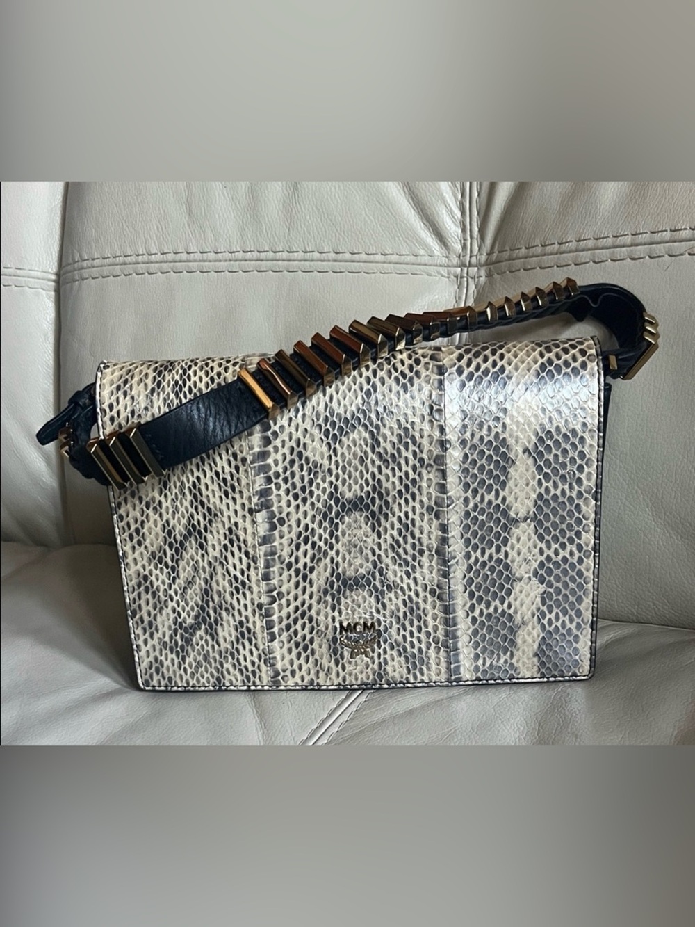 MCM Snakeskin Crossbody Bag - Black and Cream